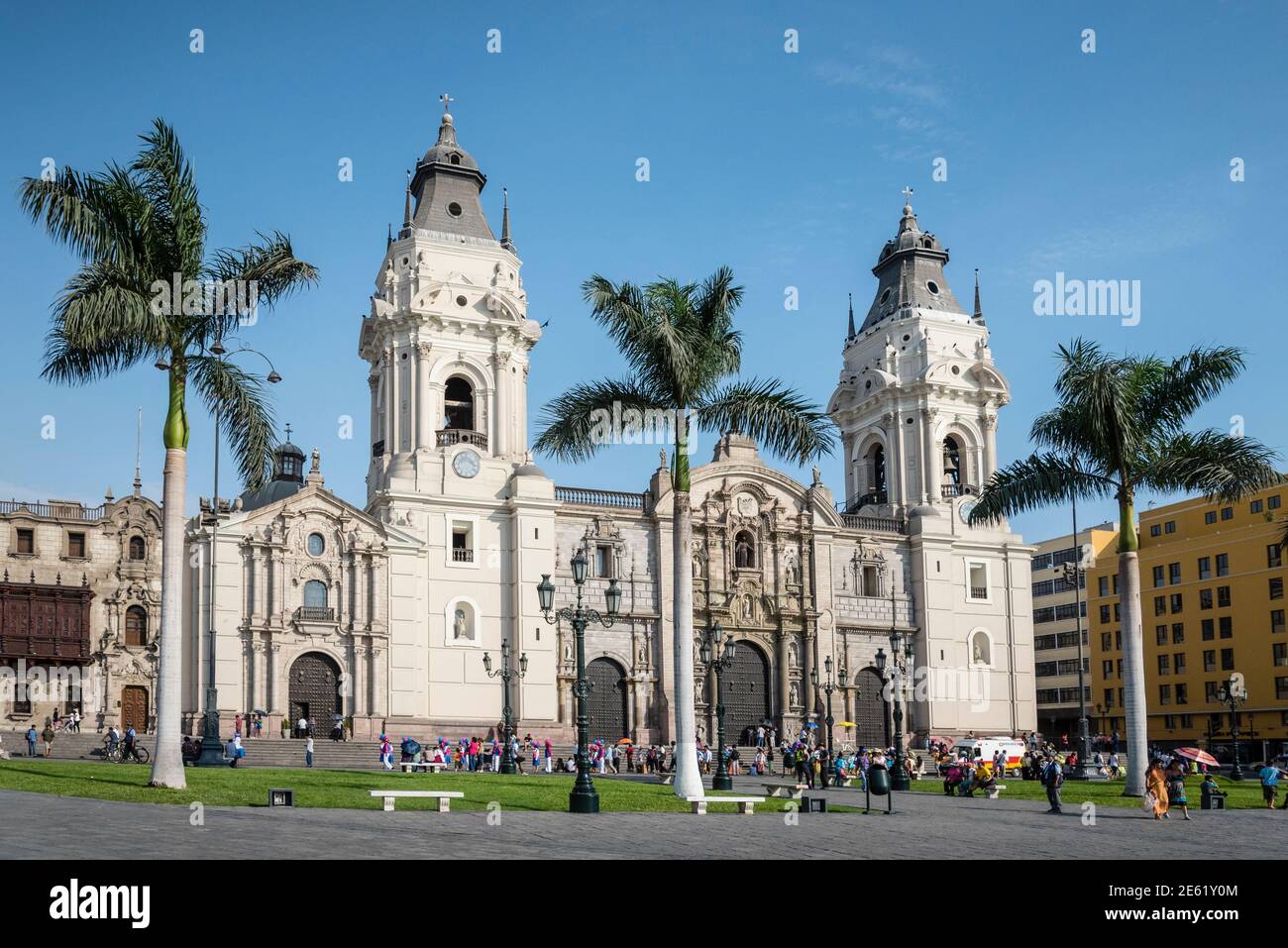 Catedral de Lima, the Roman Catholic cathedral on Plaza Mayor in Lima, Peru. Stock Photo