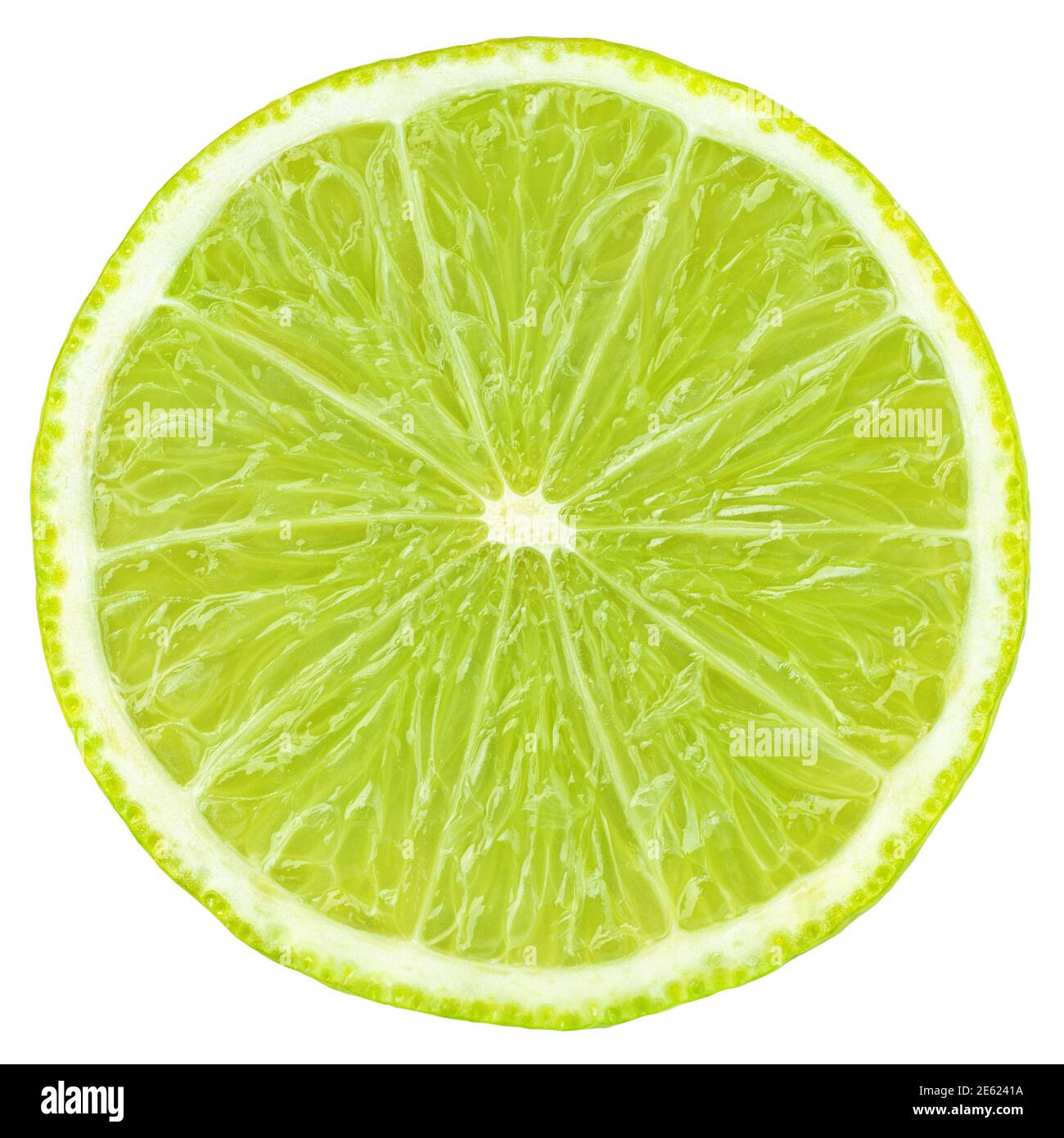 Top view of lime slice citrus fruit isolated on white background with clipping path. Stock Photo