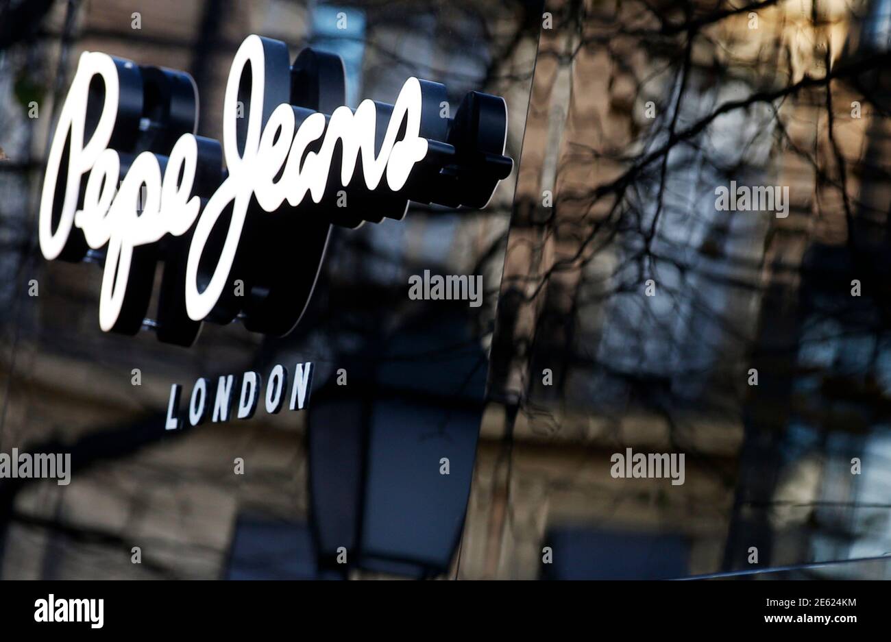The logo of Spanish fashion brand Pepe Jeans is seen in one of its shops in  Madrid December 2, 2014. The Qatari royal family is leading the race to buy  the Spanish