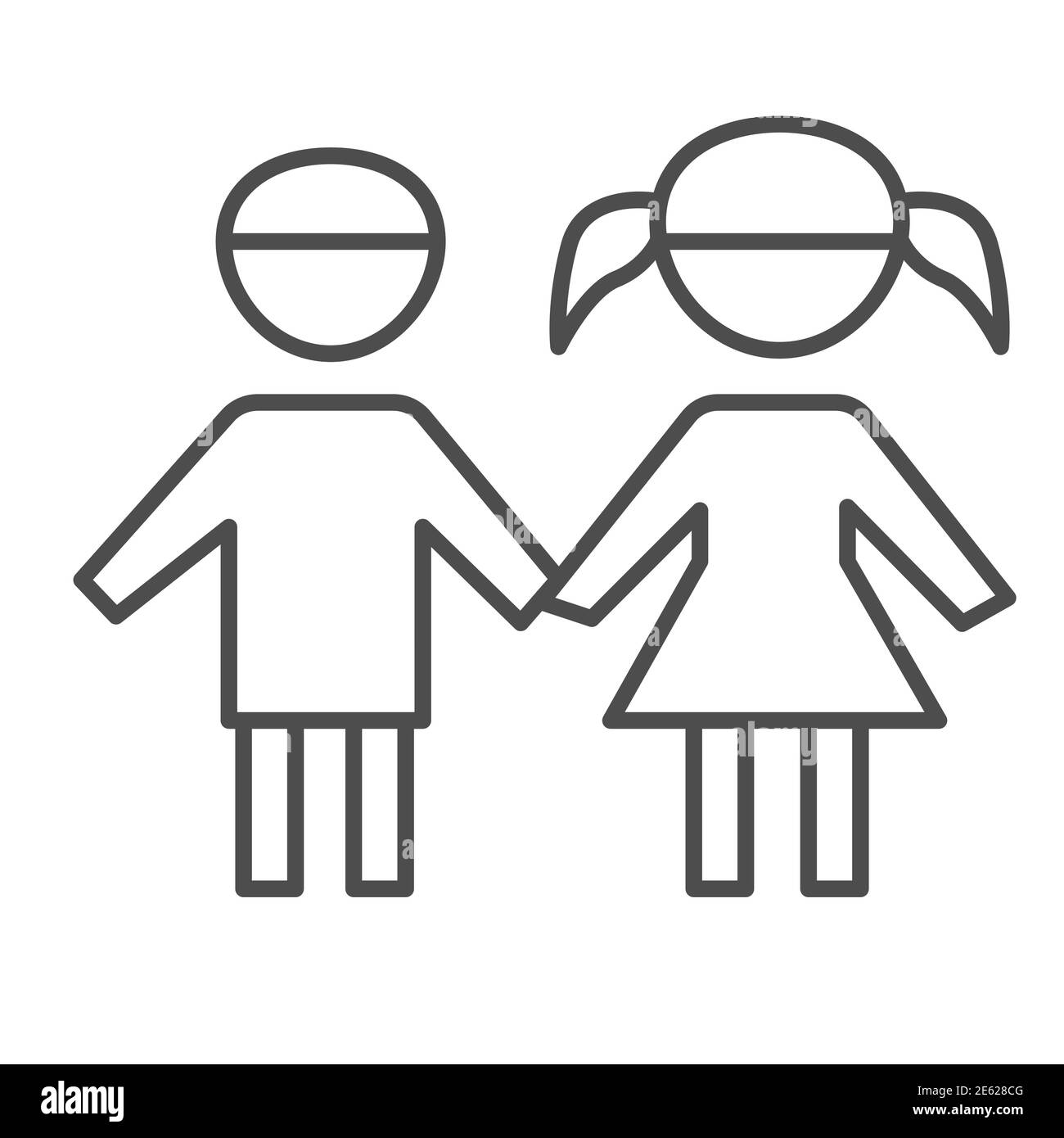 Boy and girl thin line icon, 1st June children protection day concept, children silhouettes sign on white background, Brother and sister symbol in Stock Vector