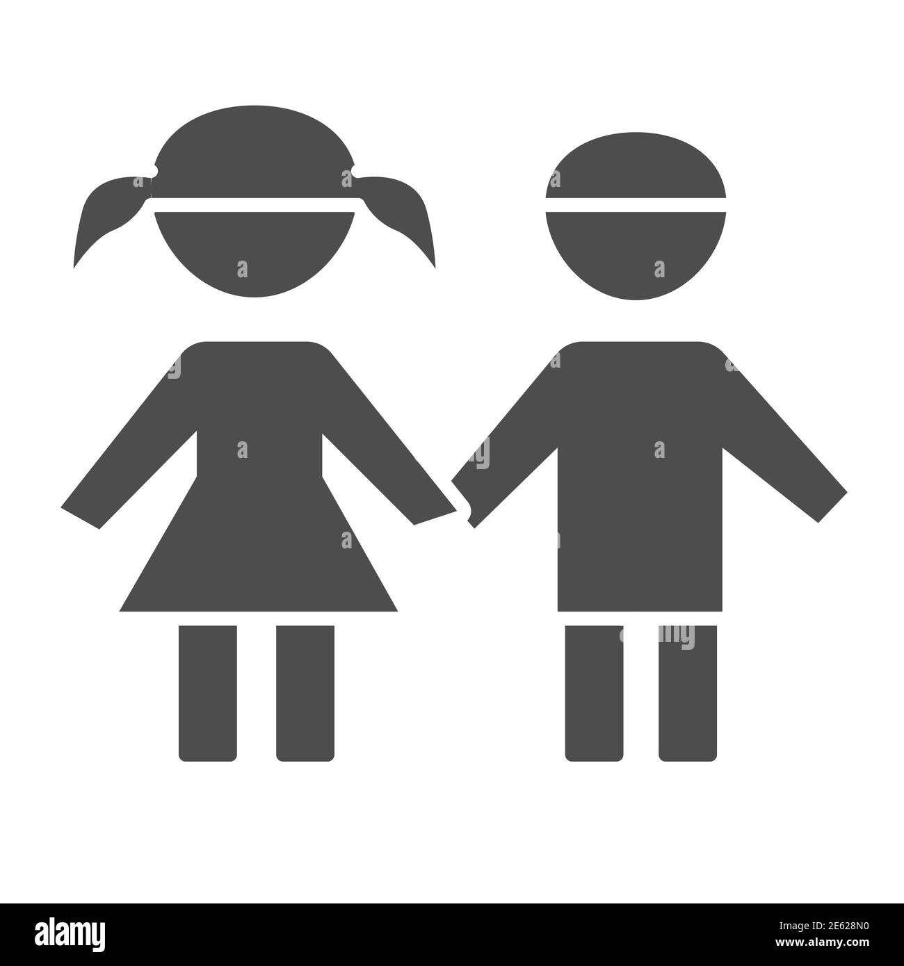 Boy and girl solid icon, 1st June children protection day concept, children silhouettes sign on white background, Brother and sister symbol in glyph Stock Vector