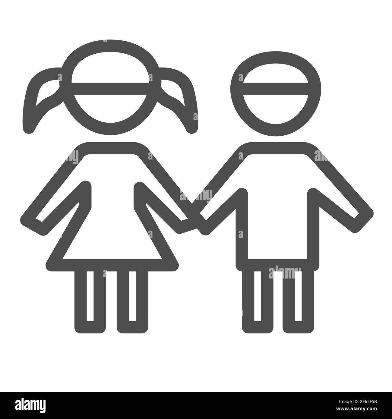 Boy and girl line icon, 1st June children protection day concept, children silhouettes sign on white background, Brother and sister symbol in outline Stock Vector