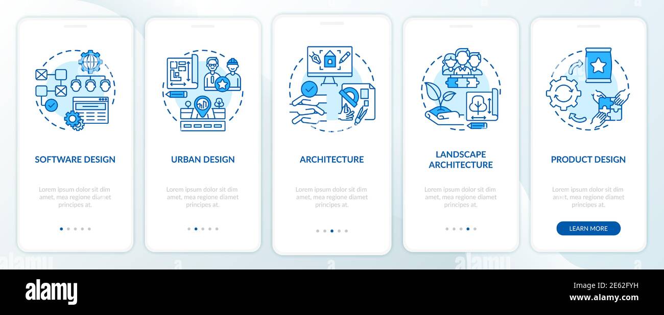 Collaborative design fields onboarding mobile app page screen with concepts Stock Vector