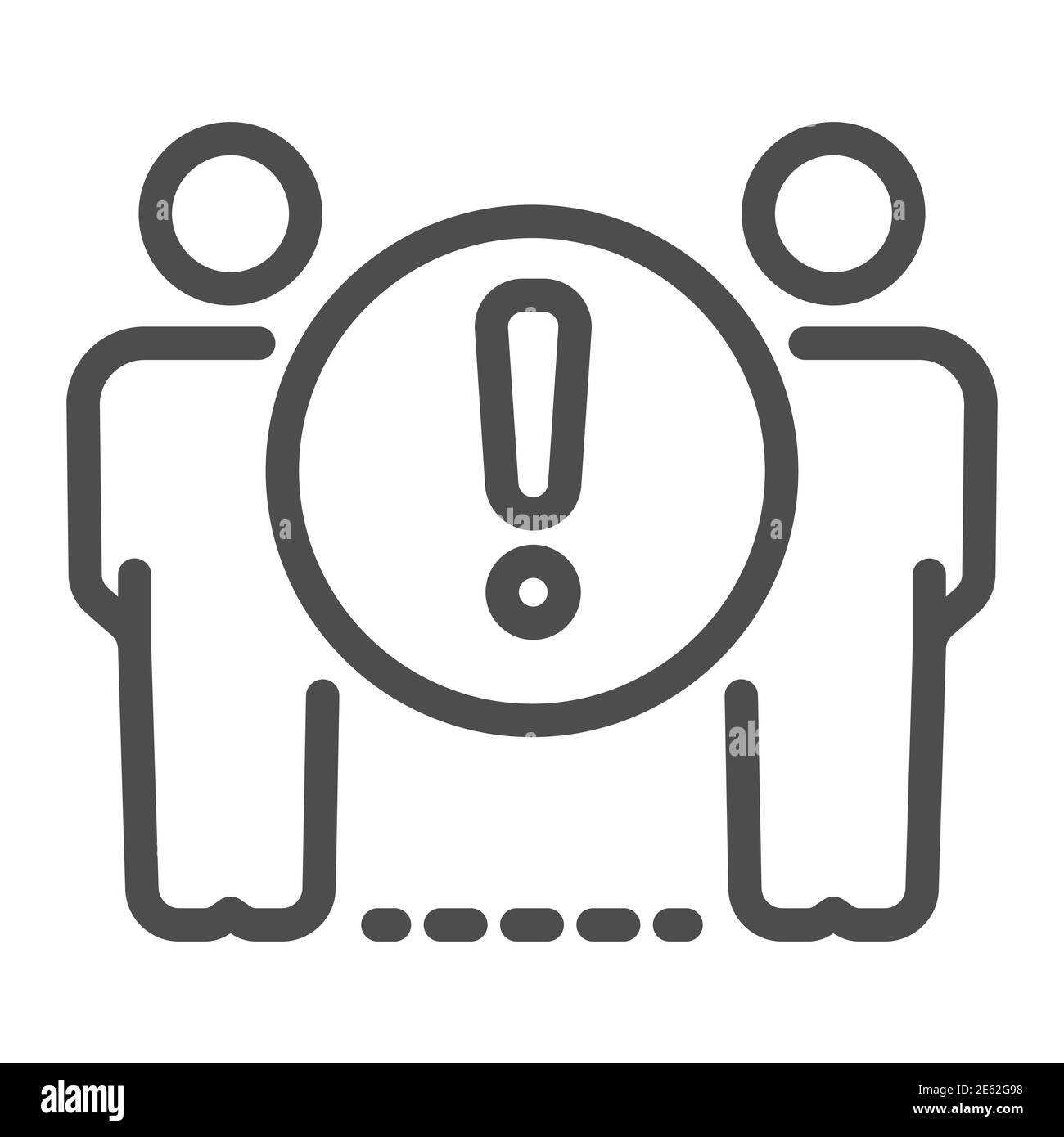 Two person standing at distance line icon, social distancing, covid-19 concept, Keep distance with attention sign on white background, No crowd and Stock Vector