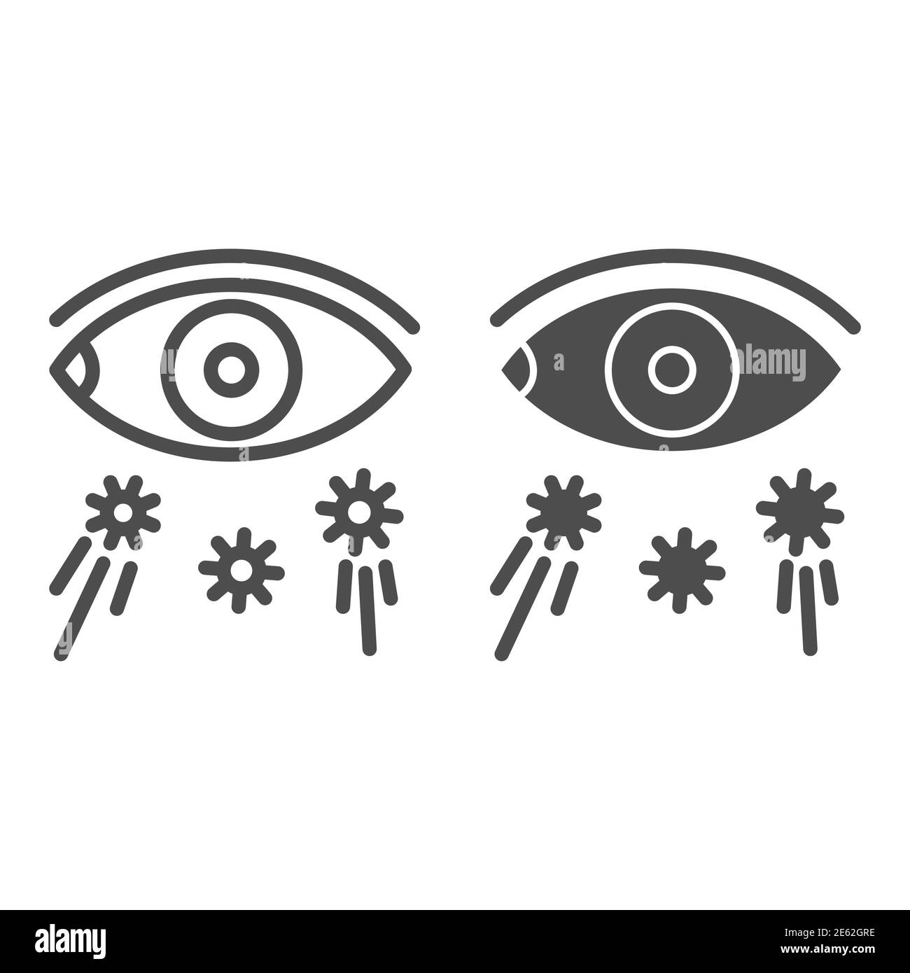 Virus transmission and eye line and solid icon, covid-19 prevention concept, virus spreads through eyes sign on white background, Avoid touching eyes Stock Vector