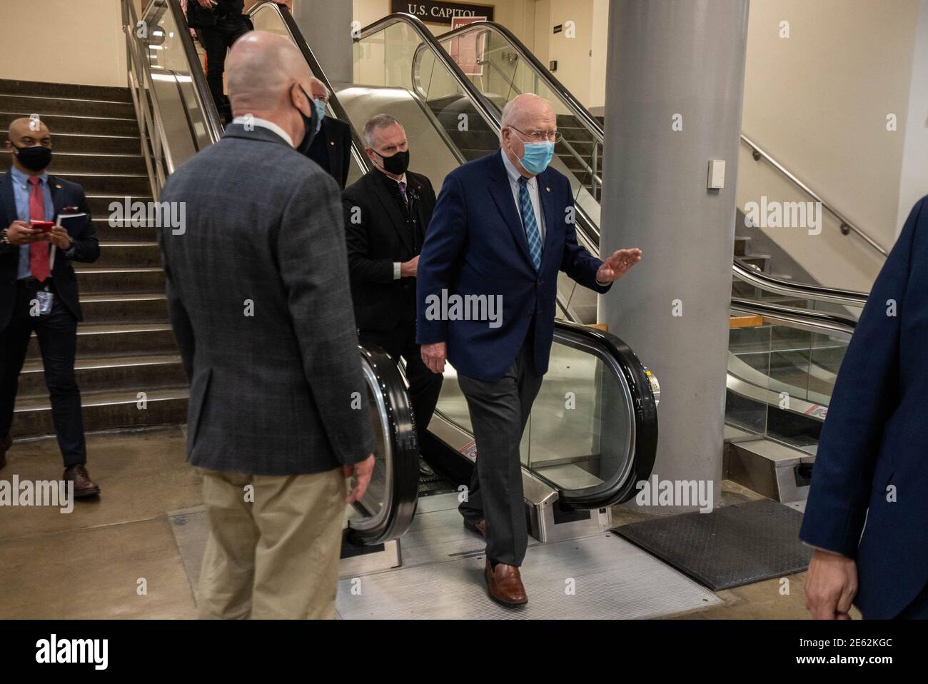 Washington, United States. 28th Jan, 2021. U.S. Sen. Patrick Leahy D-VT, after a procedural vote on the confirmation of Alejandro Mayorkas to be the next Department of Homeland Security secretary on the Senate floor at the U.S. Capitol in Washington, DC on Thursday, January 28, 2021. The vote of 55-42, advanced the confirmation vote scheduled for Monday. Photo by Ken Cedeno/UPI. Credit: UPI/Alamy Live News Stock Photo