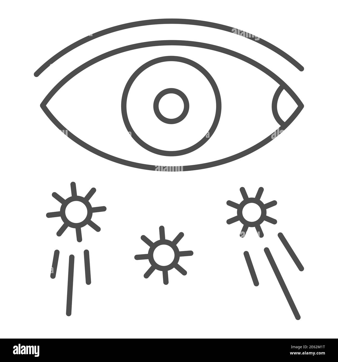 Virus transmission and eye thin line icon, covid-19 prevention concept, virus spreads through eyes sign on white background, Avoid touching eyes icon Stock Vector