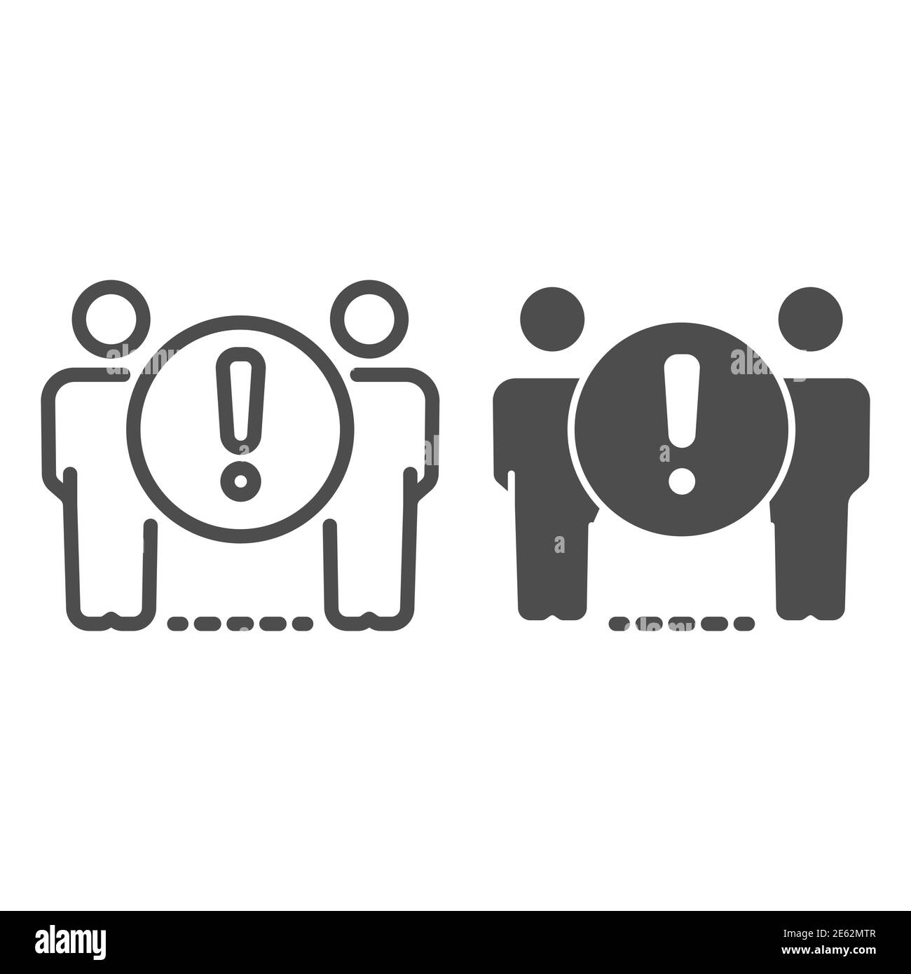 Two person standing at distance line and solid icon, social distancing, covid-19 concept, Keep distance with attention sign on white background, No Stock Vector