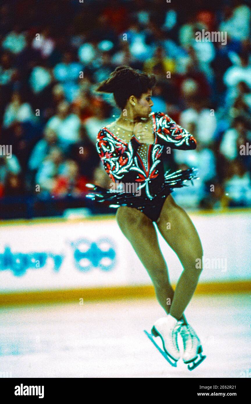 Debi Thomas Usa Competing In The Ladies Figure Skating Free Skate At The 19 Olympic Winter Games Stock Photo Alamy Debi Thomas Usa Competing In The Ladies Figure Skating Free Skate At The 19 Olympic Winter Games Stock Photo Alamy