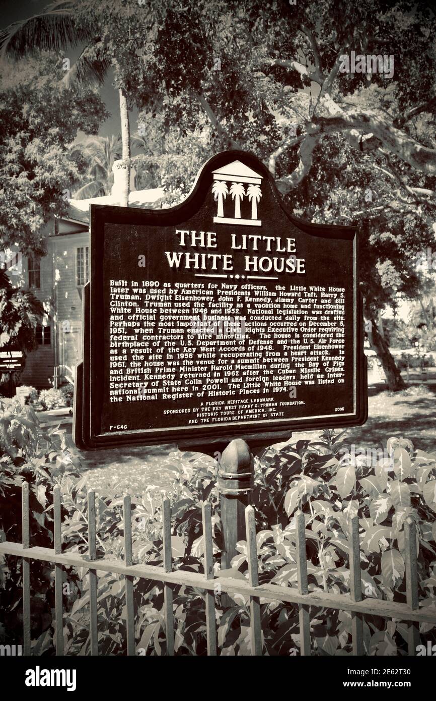 The Little White House in Key West, Florida, FL USA.  Southern most point in the continental USA.  Island vacation destination for relaxed tourism. Stock Photo