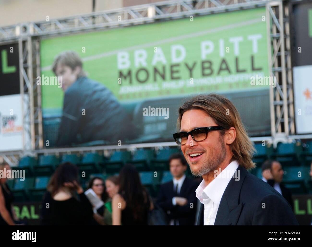 U.S. actor Brad Pitt, who stars as Oakland Athletics' general manager Billy  Beane, arrives for the world premiere of the film "Moneyball" in Oakland,  California September 19, 2011. REUTERS/Robert Galbraith (UNITED STATES -