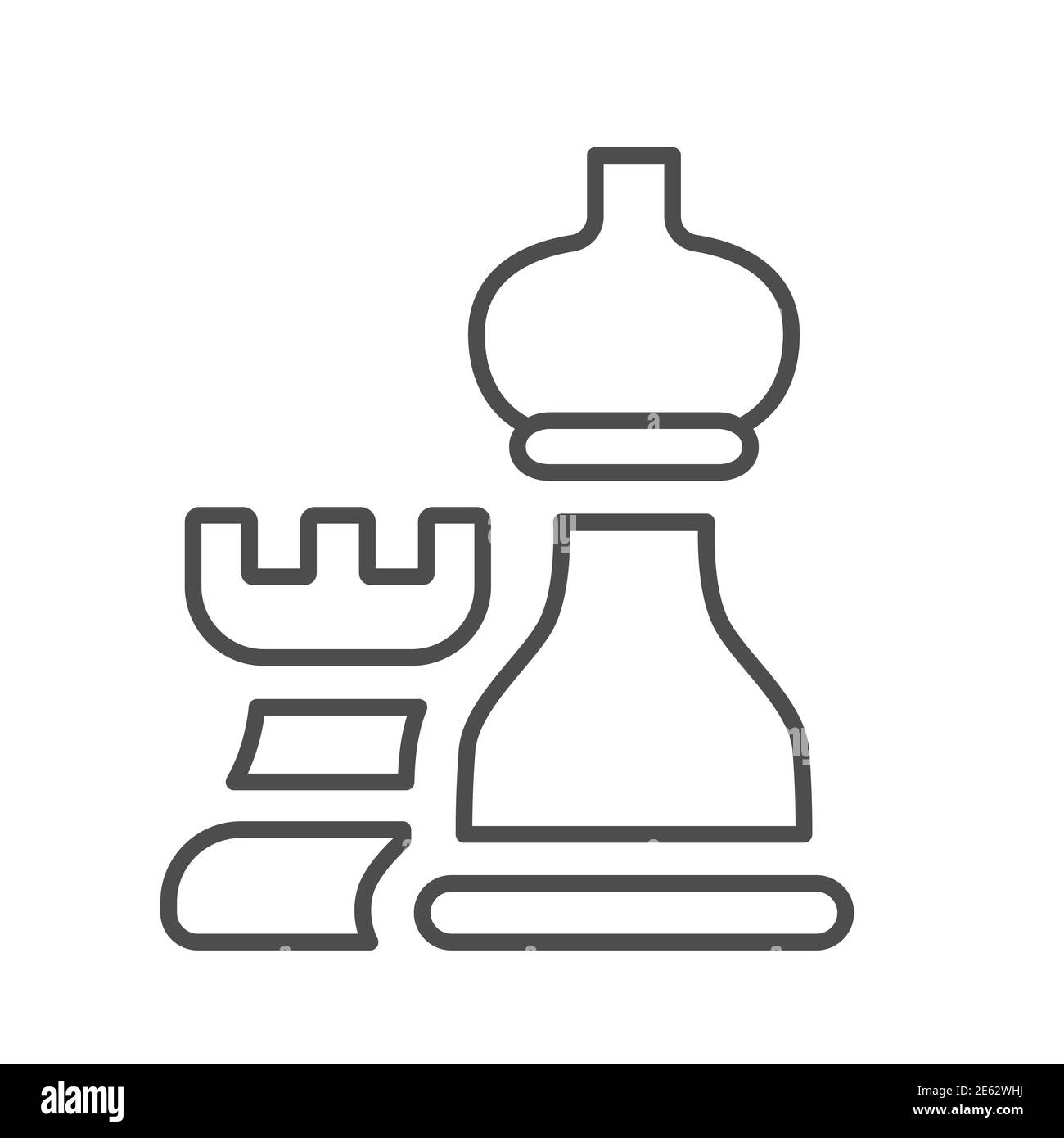 Chess pieces thin line icon, business strategy concept, strategy and tactics sign on white background, Rook and bishop icon in outline style for Stock Vector