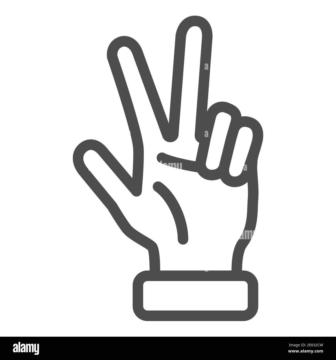 Hand showing three fingers line icon, Hand gestures concept, Three finger gesture sign on white background, hand showing number three icon in outline Stock Vector