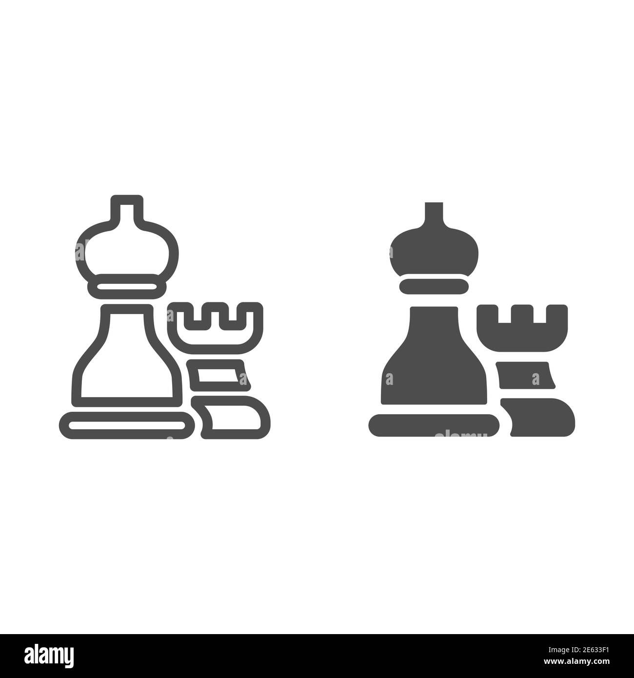 Chess pieces line and solid icon, business strategy concept, strategy and tactics sign on white background, Rook and bishop icon in outline style for Stock Vector
