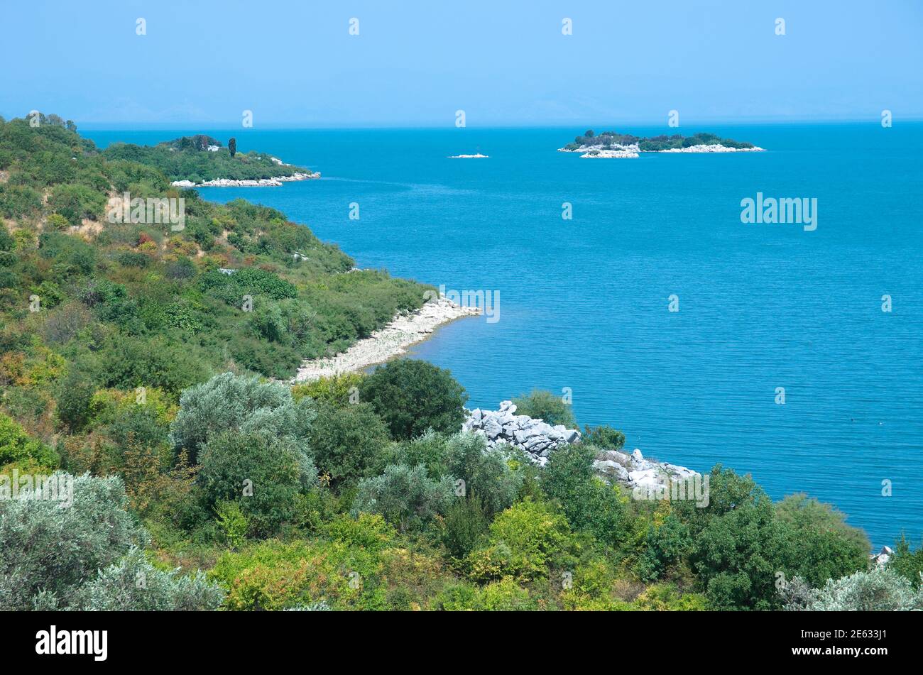 coast and islands of Skadar Lake on the border between Albania and Montenegro Stock Photo