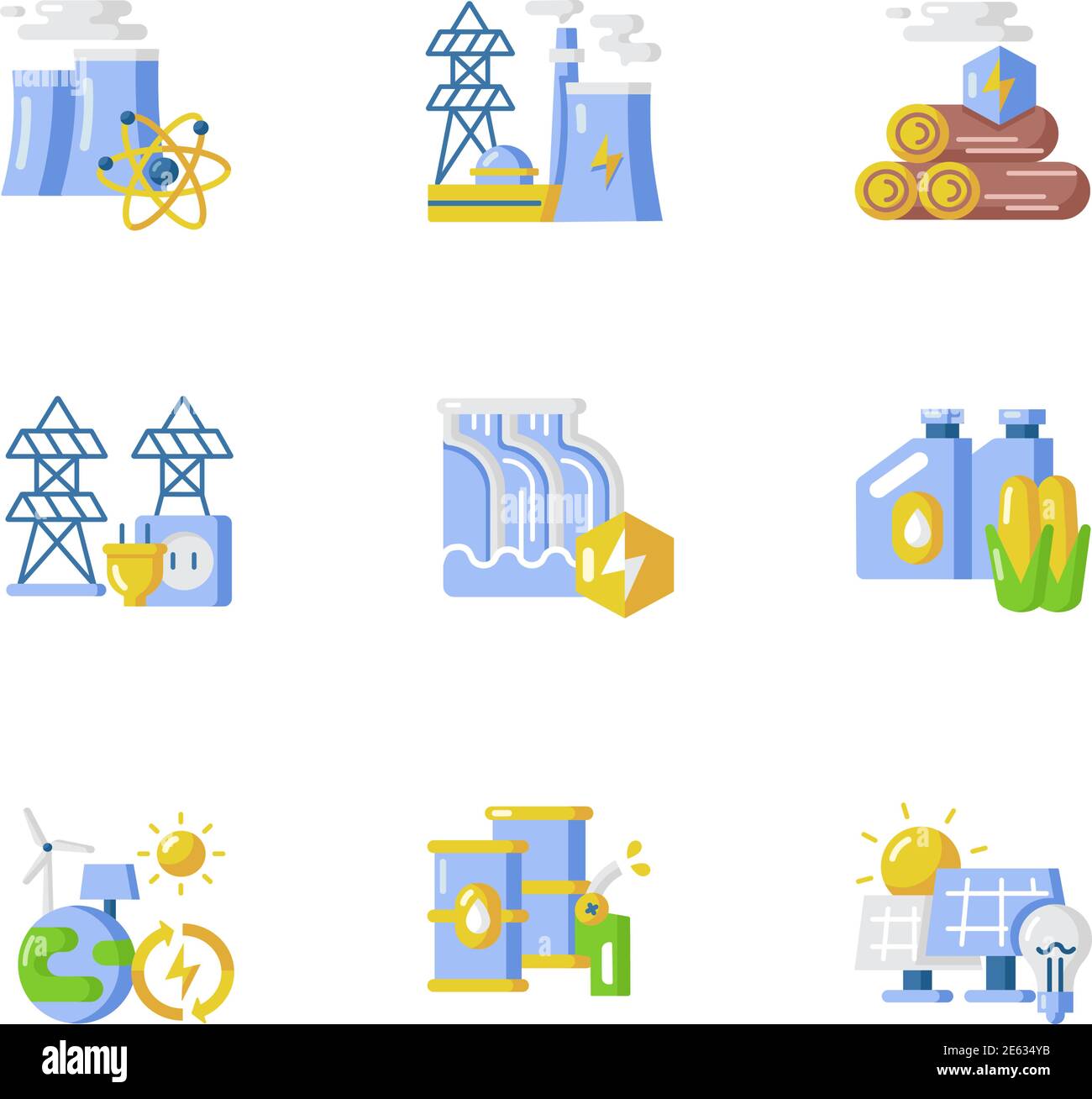 Energy industry vector flat color icon set Stock Vector