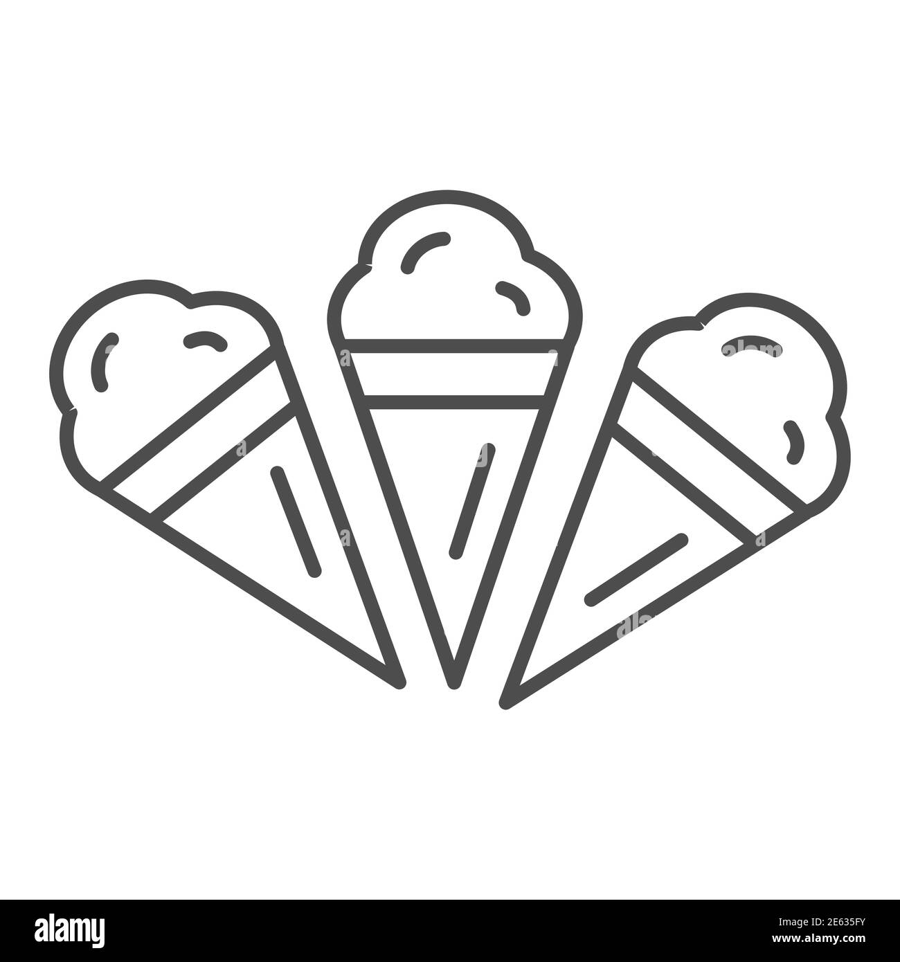 Three ice creams thin line icon, Summer concept, Set of ice cream cones sign on white background, Ice-cream icon in outline style for mobile concept Stock Vector