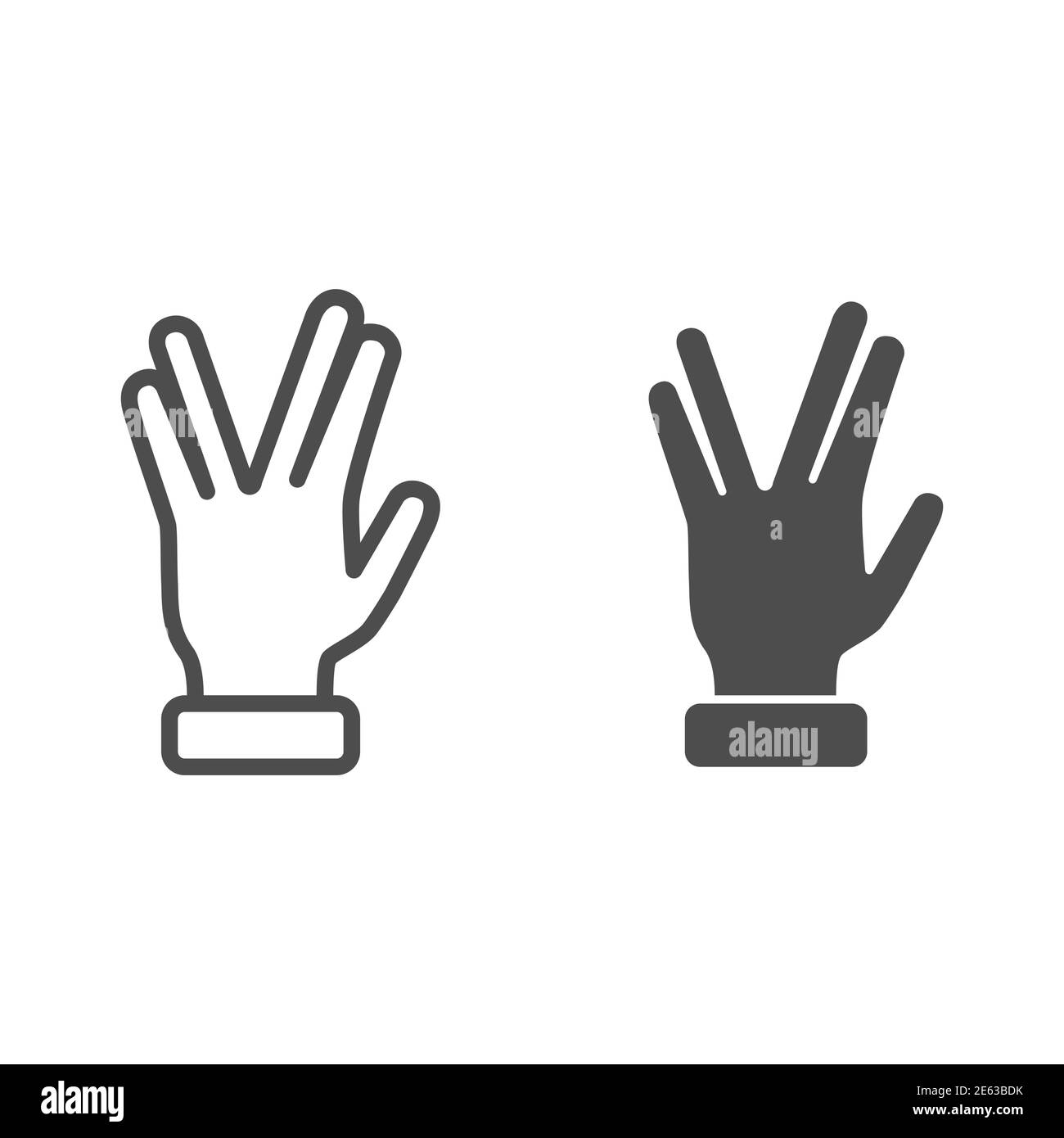 Four fingers gesture line and solid icon, gestures concept, Vulcan salute hand sign on white background, Hand with four fingers up icon in outline Stock Vector