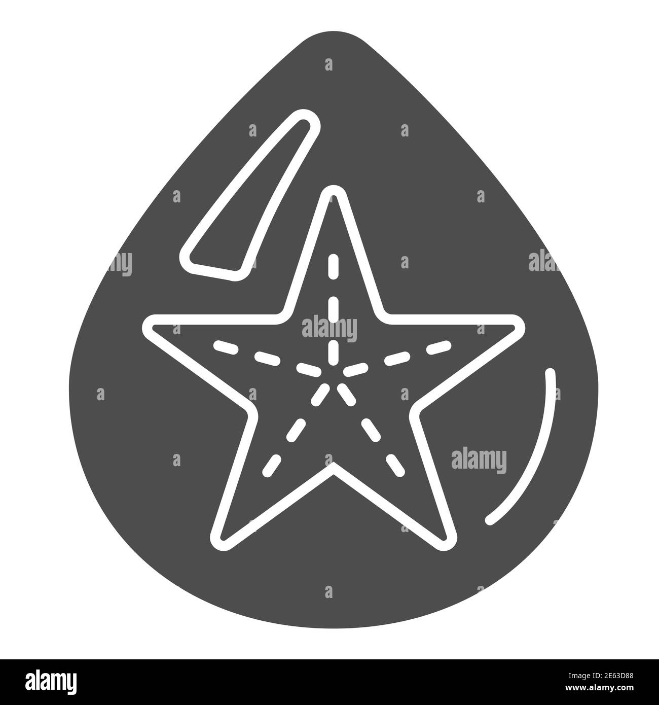 Starfish in drop of water solid icon, Summer concept, Starfish sign on white background, Droplet with star fish in glyph style for mobile concept and Stock Vector