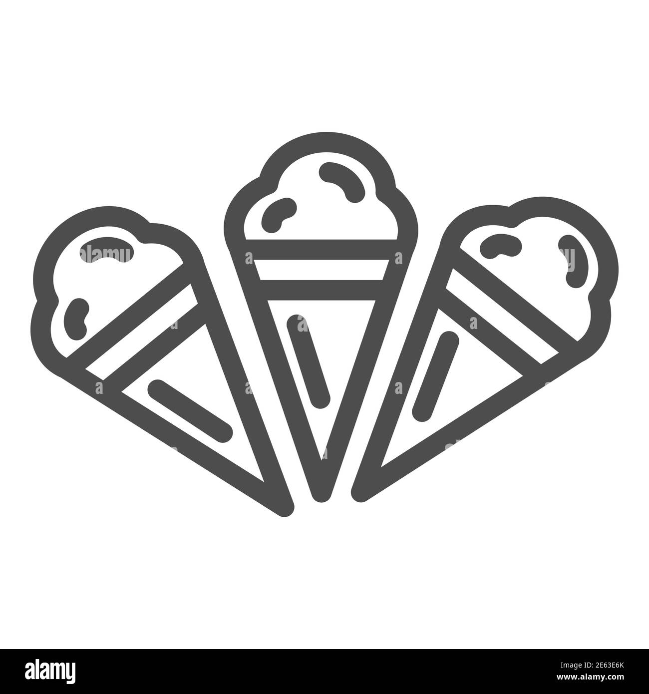 Three ice creams line icon, Summer concept, Set of ice cream cones sign on white background, Ice-cream icon in outline style for mobile concept and Stock Vector
