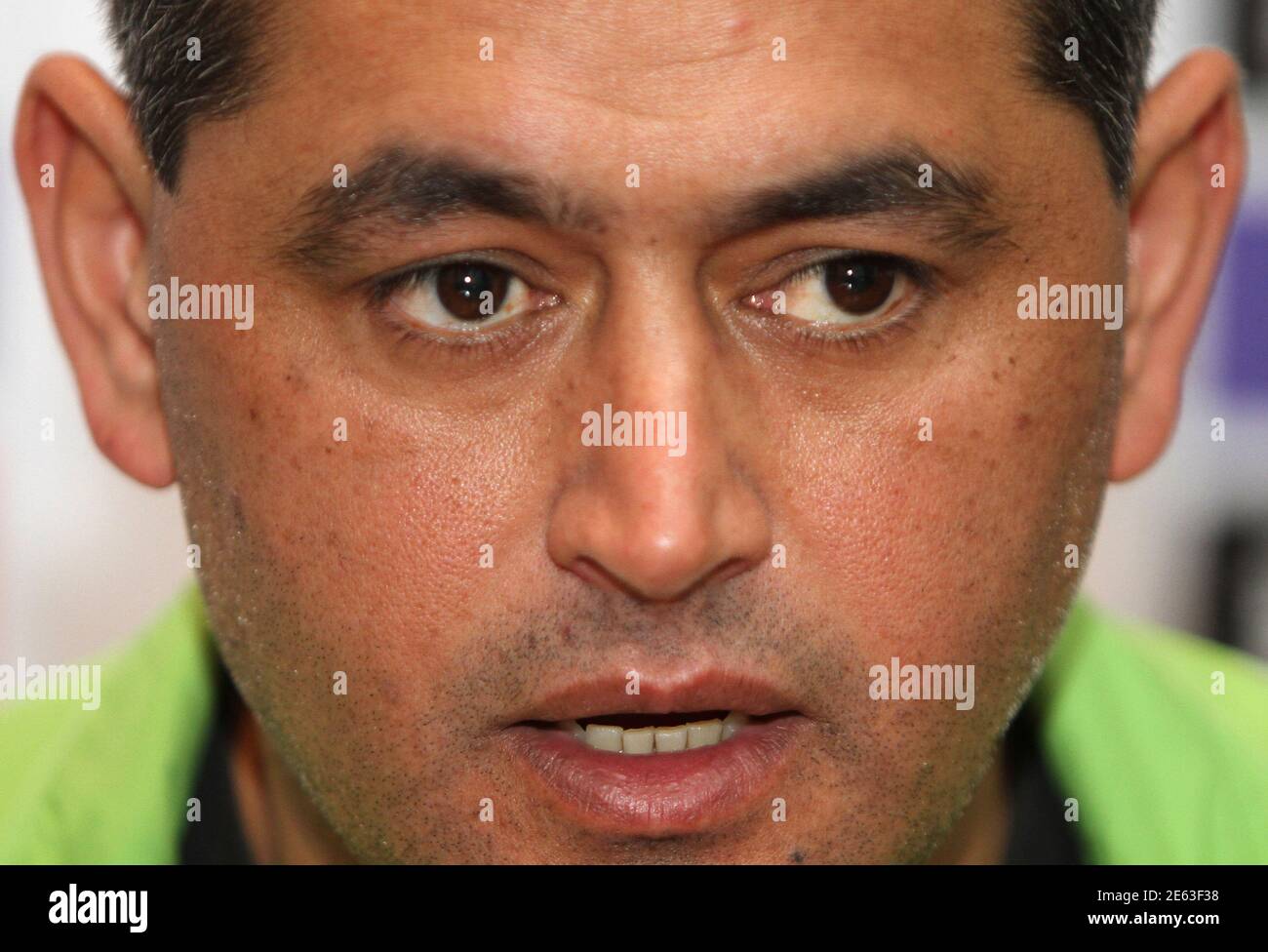 Paraguay's national soccer team coach Francisco Arce speaks during an interview in Asuncion August 24, 2011. Arce must curb his tempestuous nature and adhere to the discipline he admires in his 'second father' Luiz Felipe Scolari if he is to succeed with Paraguay, the new coach told Reuters. Picture taken August 24, 2011.        To match interview SOCCER-LATAM/PARAGUAY-ARCE         REUTERS/Jorge Adorno (PARAGUAY - Tags: SPORT SOCCER HEADSHOT) Stock Photo