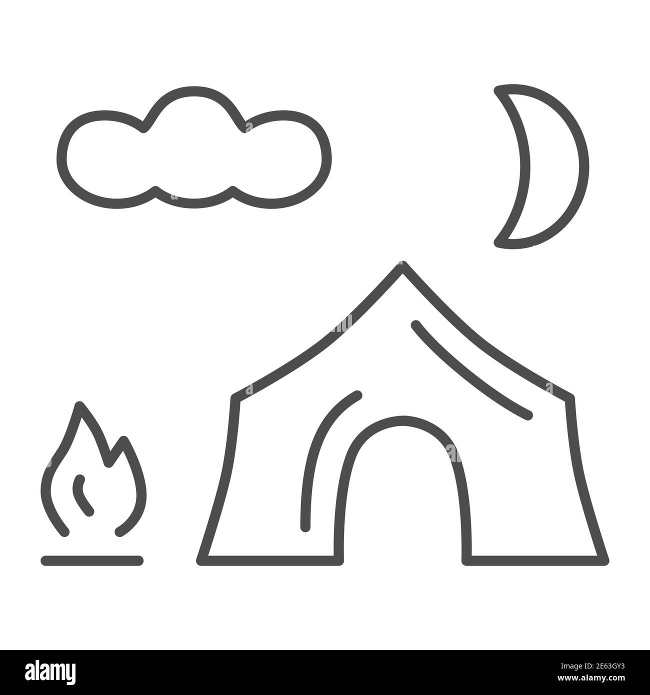 Campfire tent thin line icon, Summer outdoor adventures concept ...