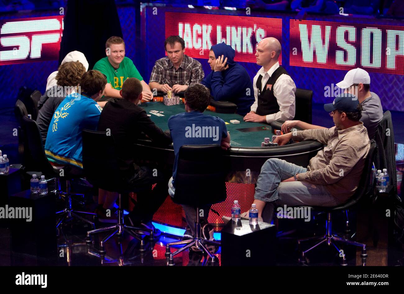 The last 10 players compete during Day 8 of the World Series of Poker  $10,000 buy-in, no-limit Texas Hold 'em main event at the Rio hotel-casino  in Las Vegas, Nevada, July 19,