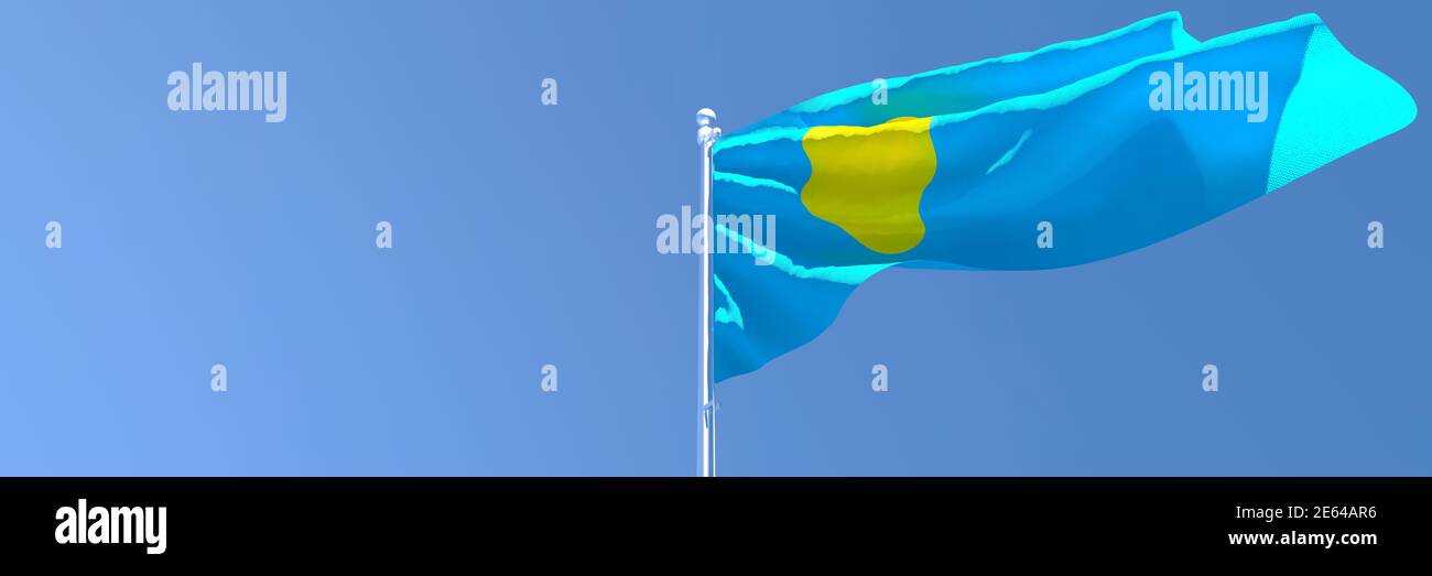 3D rendering of the national flag of Palau waving in the wind Stock ...