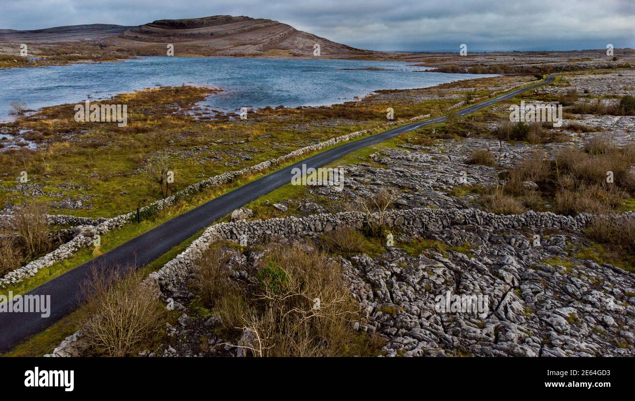 Road through the Burren in Clare, Ireland. Stock Photo
