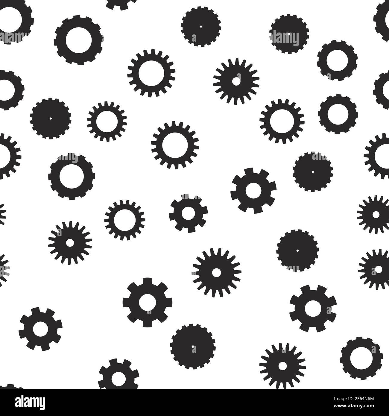 Cog wheel seamless pattern. Clockwork, technological or industrial theme. Flat vector background in black and white. Stock Vector