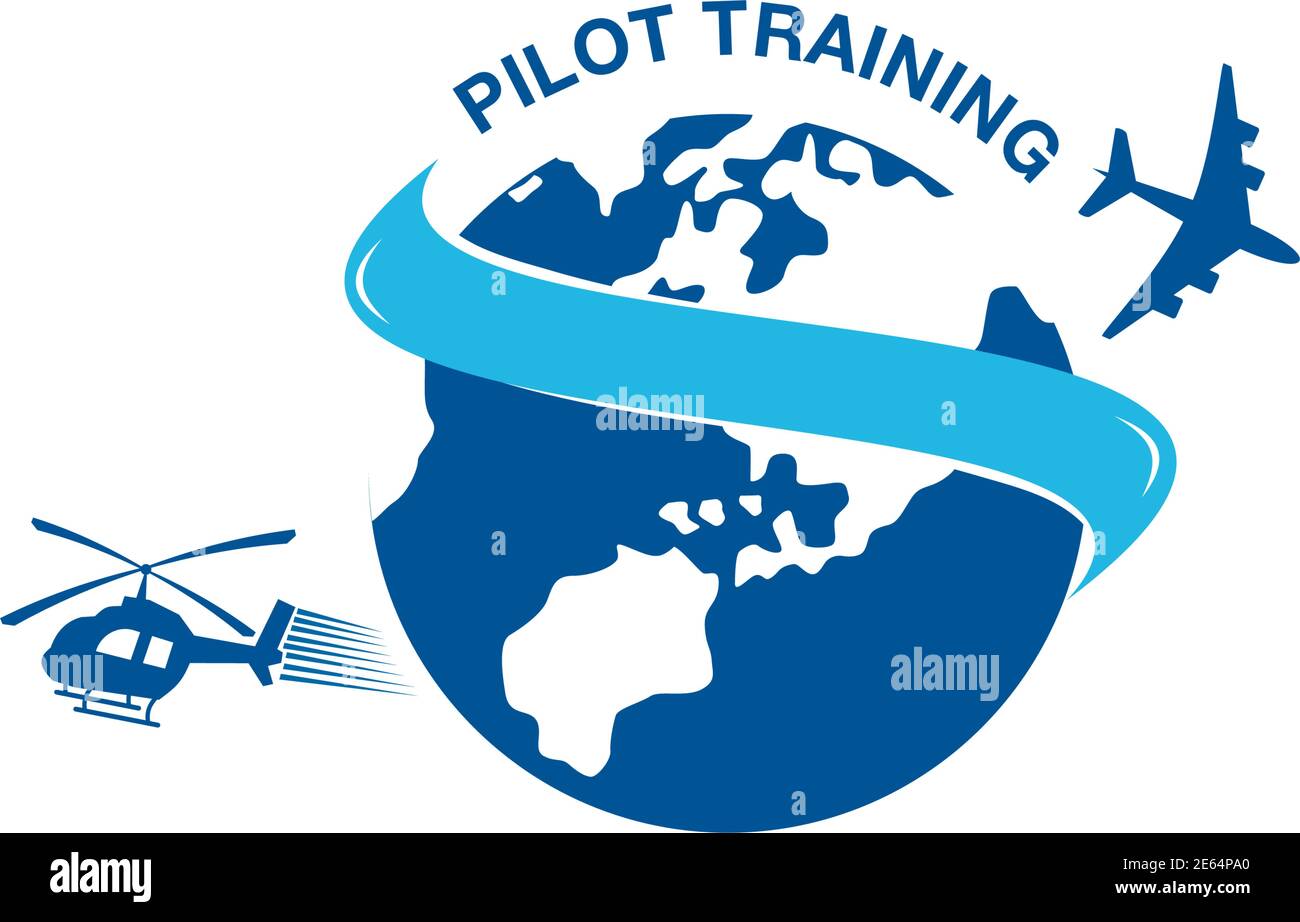 Pilot training academy logo design with using helicopter and plane  vector template Stock Vector