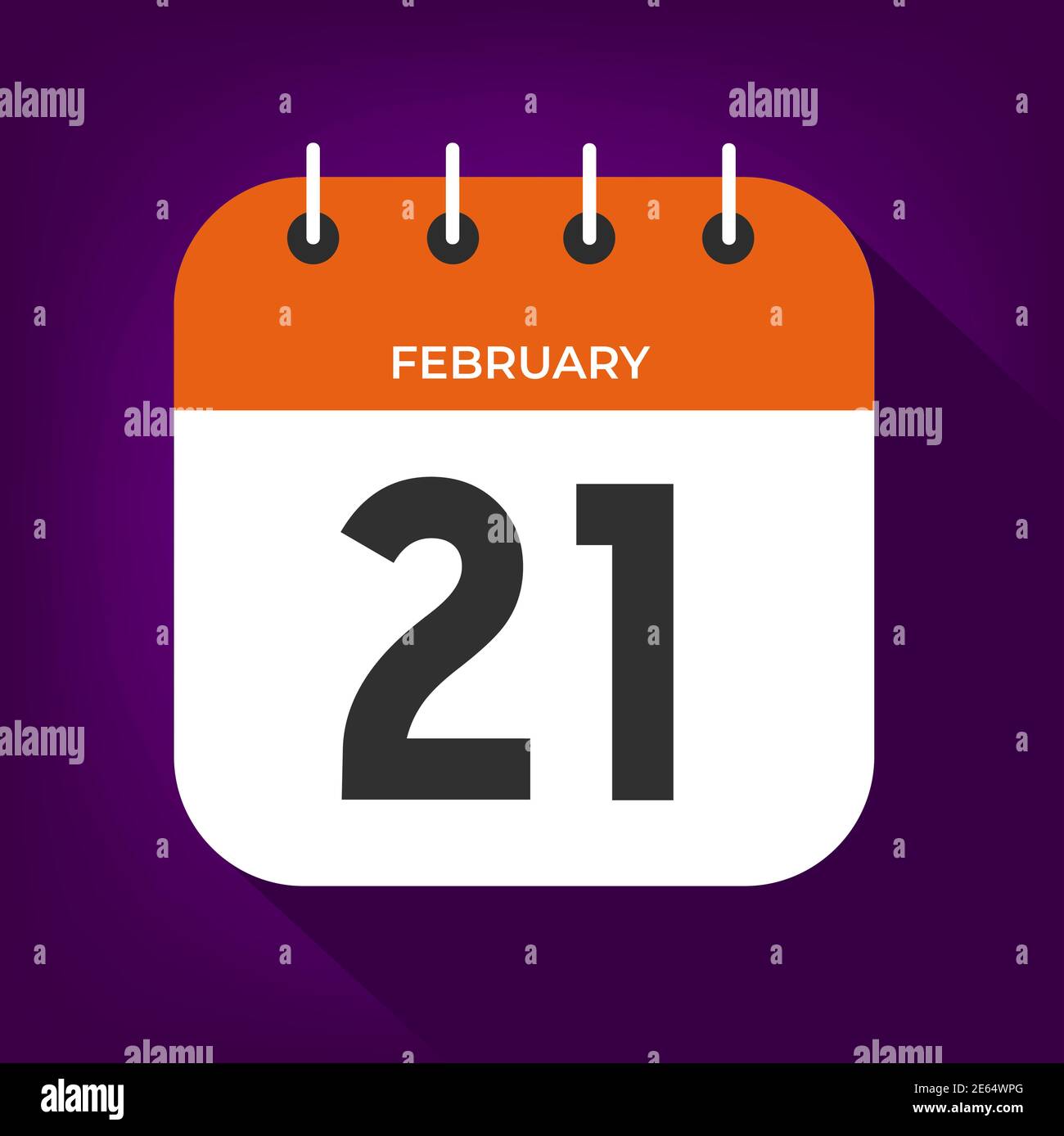 February day 21. Number twenty-one on a white paper with orange color ...