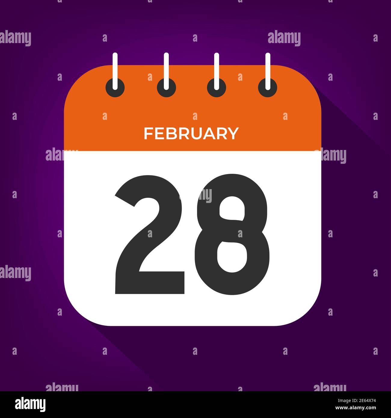February day 28. Number twentyeight on a white paper with orange color