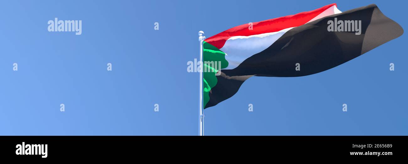 3D rendering of the national flag of Sudan waving in the wind Stock ...