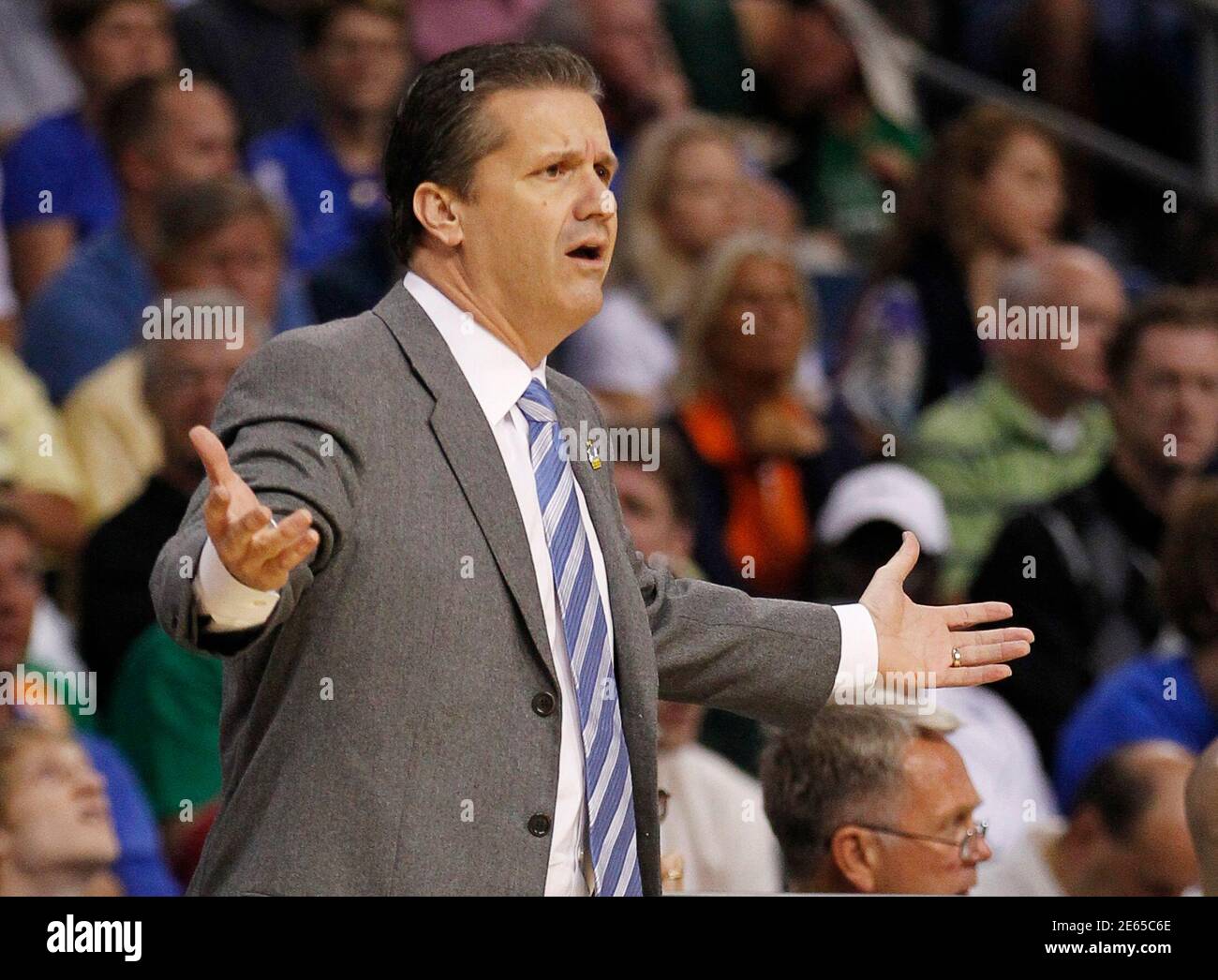 Kentucky Wildcats head coach John Calipari directs his team's play against the Princeton Tigers during their second round NCAA basketball game in Tampa, Florida March 17, 2011. REUTERS/Scott Audette (UNITED STATES - Tags: SPORT BASKETBALL) Stock Photo
