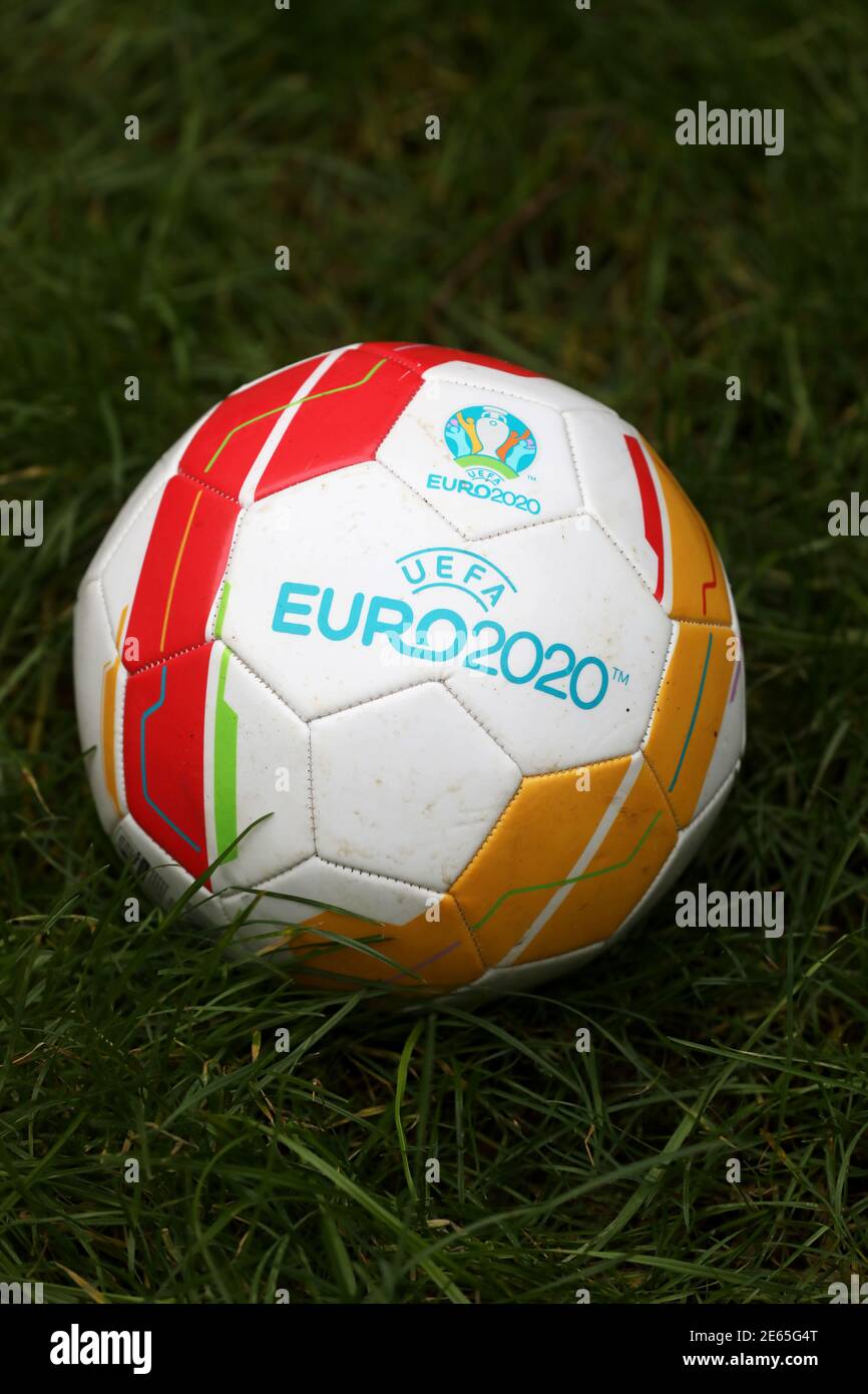 A UEFA Euro 2020 football pictured in a garden in Sussex, UK. Stock Photo