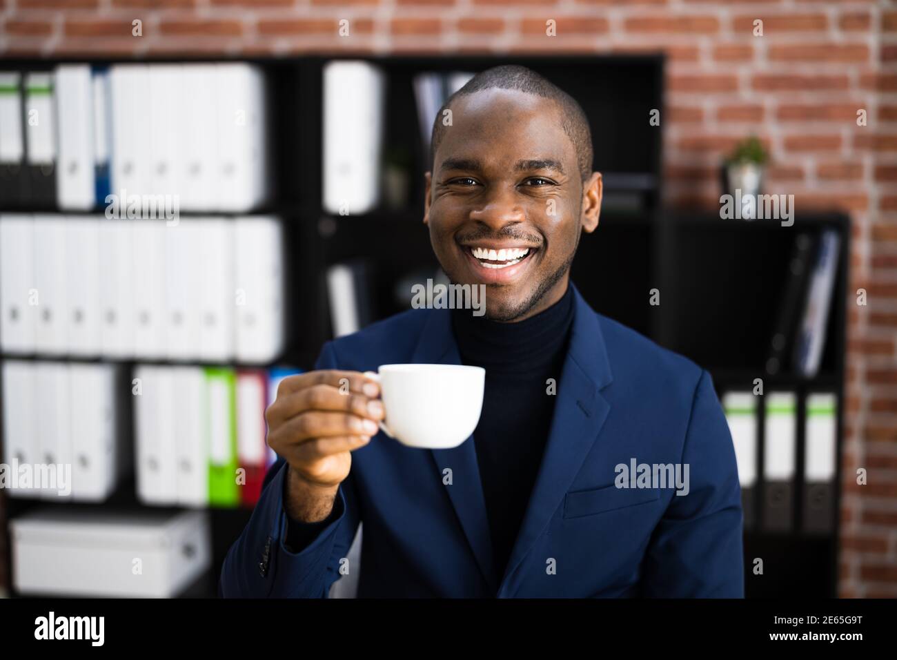 African American Business Man Virtual Coffee Break Stock Photo