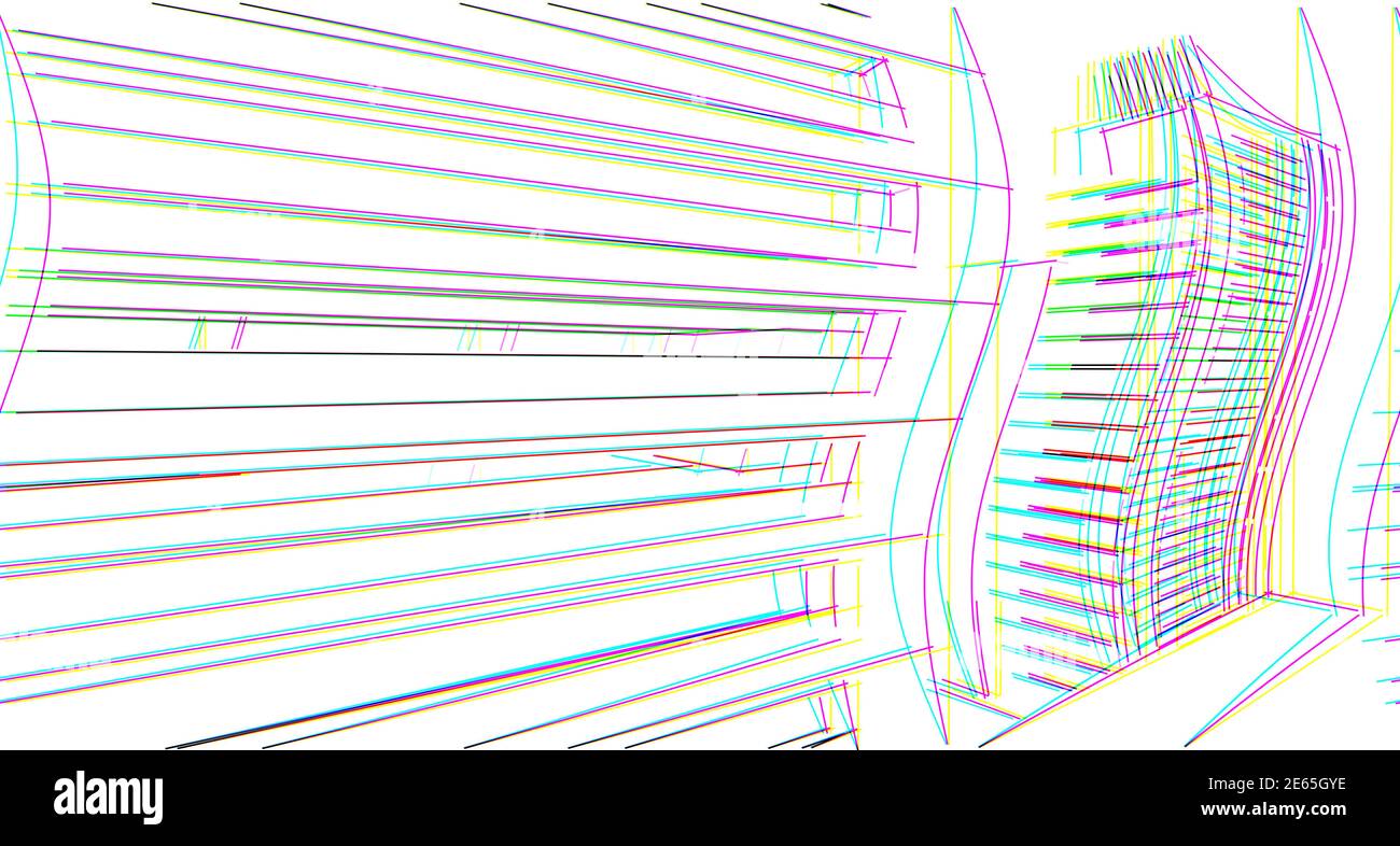 Abstract glitch architectural drawing sketch,Illustration Stock Photo