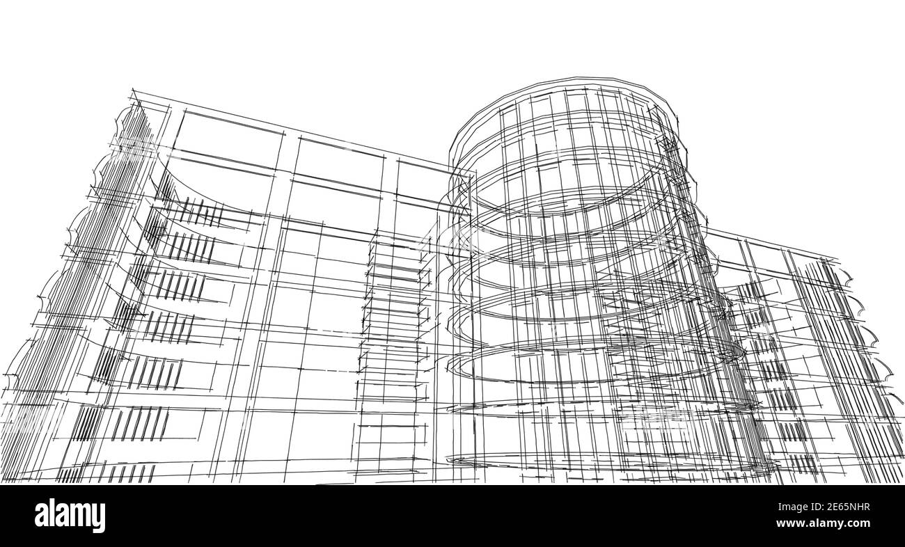 Abstract 3D building wireframe structure. Illustration construction