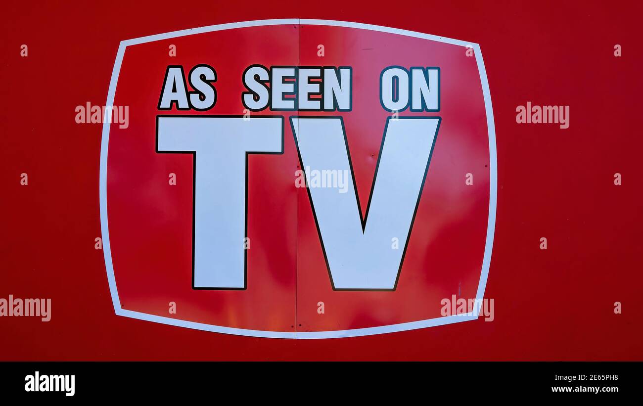 Mackay, Queensland, Australia - January 2021: As Seen On TV signage outside a retail shop Stock Photo