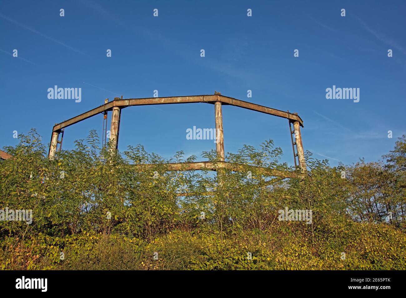 Old gas holder in Rabot neighborhood in Ghent, protected industrial heritage Stock Photo