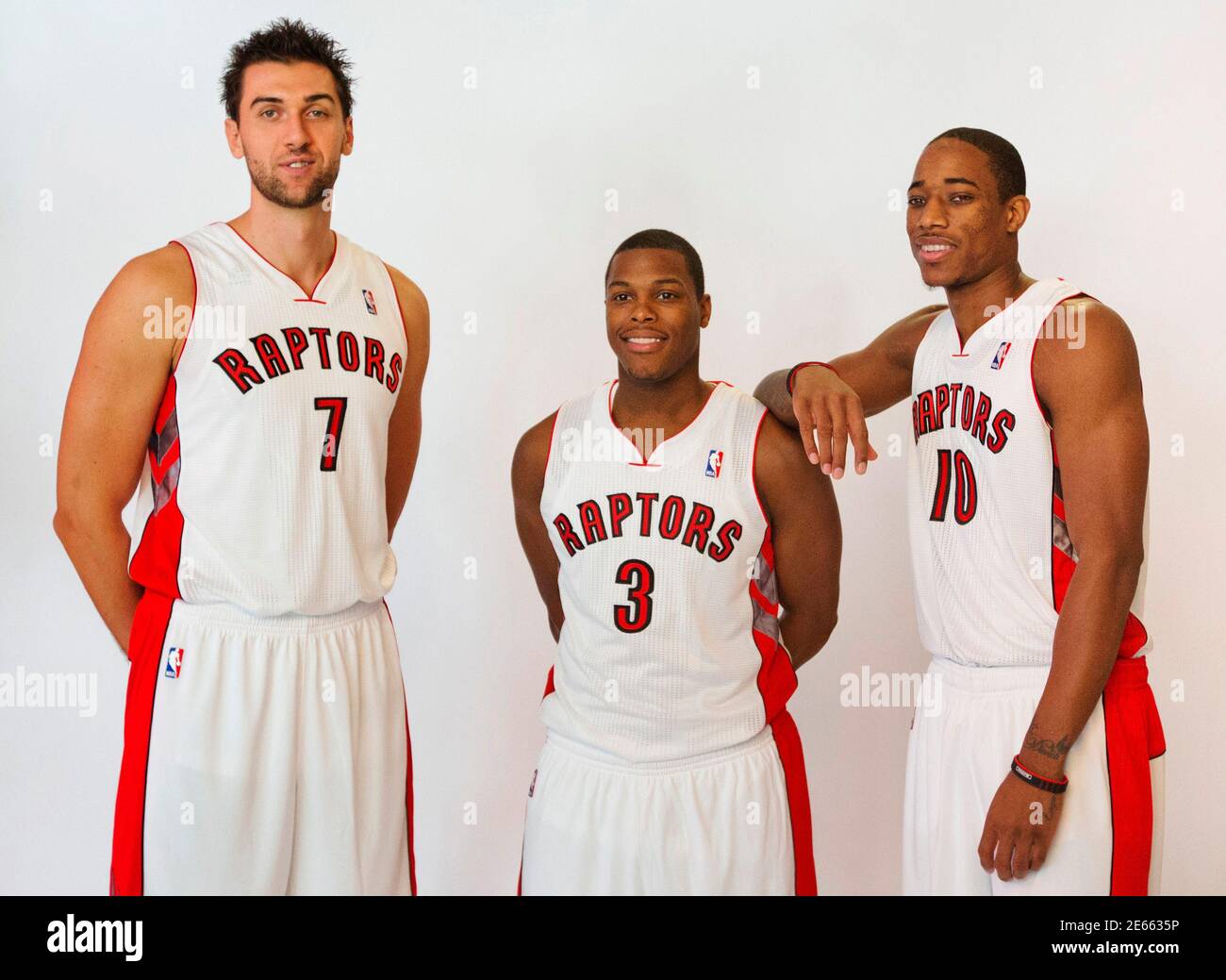 Toronto Raptors L R Andrea Bargnani Kyle Lowry And Demar Derozan Pose For The Team Photographer During The Team S Media Day Before The Upcoming Nba Basketball Season In Toronto October 1 2012 Reuters Mark