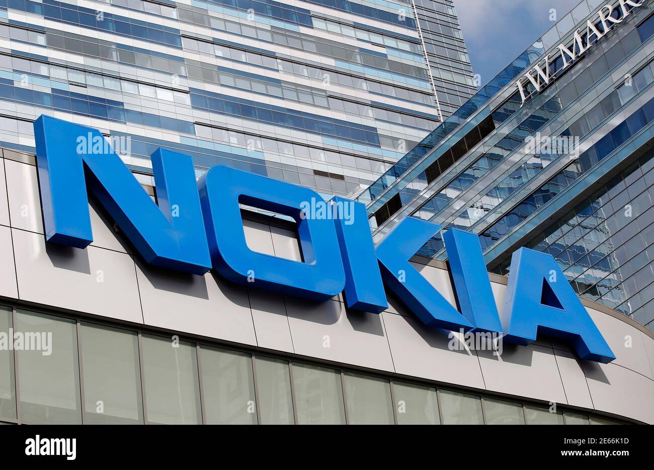 A sign for Nokia Theatre is pictured in Los Angeles, California October 9, 2012. Billionaire Phil Anschutz has kicked off the auction of his Anschutz Entertainment Group, with an expectation that the sports and entertainment giant should draw bids in the $10 billion range, higher than previously believed, according to sources familiar with the situation.   REUTERS/Mario Anzuoni (UNITED STATES - Tags: ENTERTAINMENT BUSINESS) Stock Photo