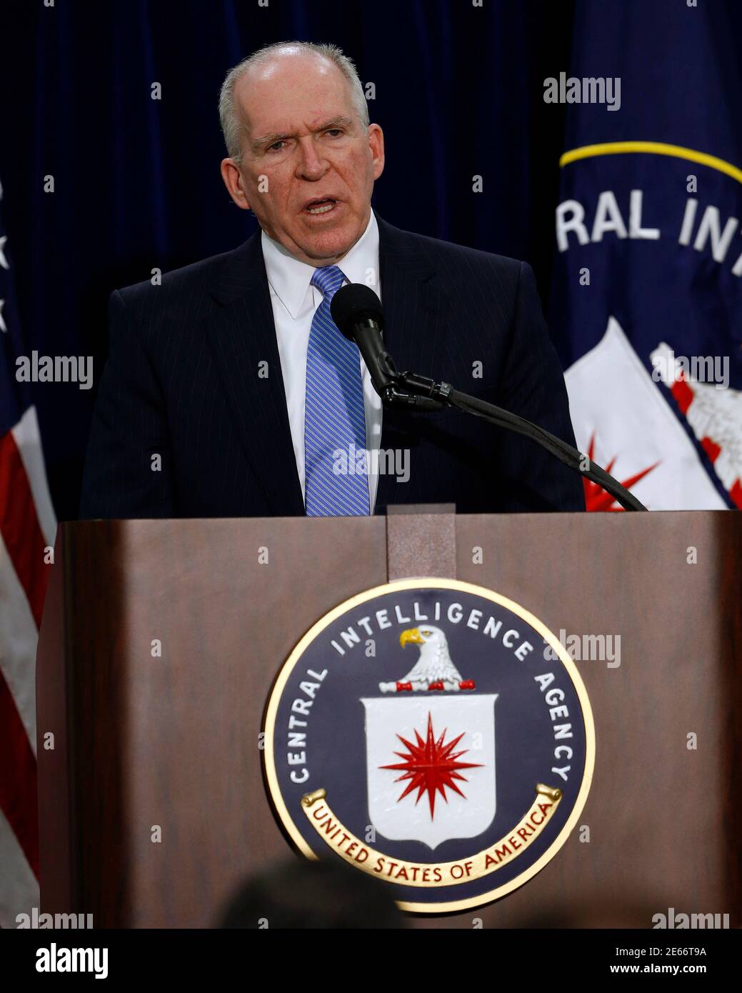 Director of the Central Intelligence Agency (CIA) John Brennan answers  questions from the press during a rare news conference at CIA Headquarters  in Virginia, December 11, 2014. Brennan said on Thursday that