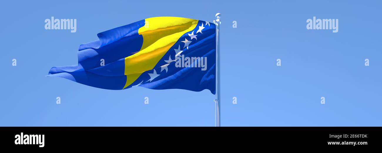 3D rendering of the national flag of Bosnia and Herzegovina waving in ...