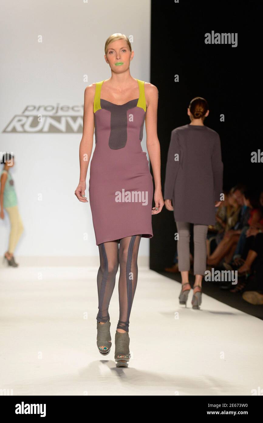 A model presents a creation from designer Elena Slivnyak as part of the  Project Runway show during New York Fashion Week September 7, 2012.  REUTERS/Keith Bedford (UNITED STATES - Tags: FASHION Stock