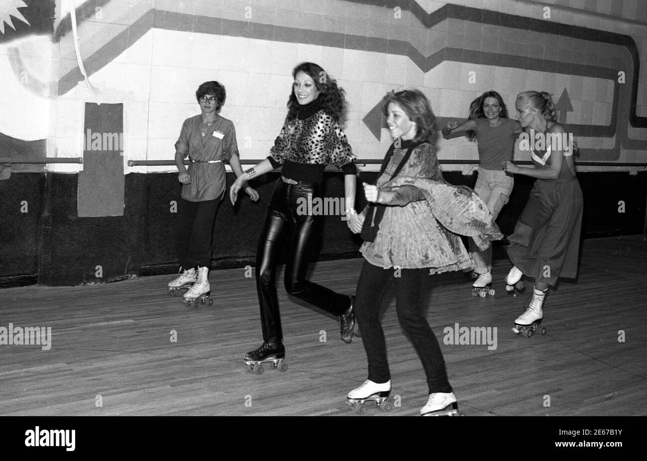 Actress Marisa Berenson skating at Flippers Roller Boogie Palace, Hollywood, California, USA Stock Photo