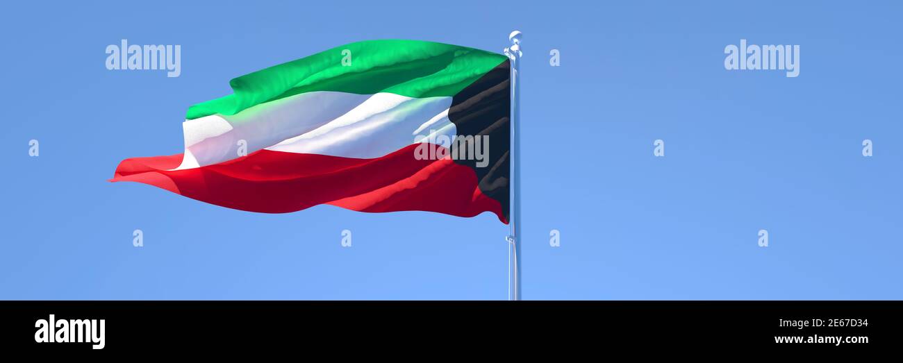 3D rendering of the national flag of Kuwait waving in the wind Stock ...