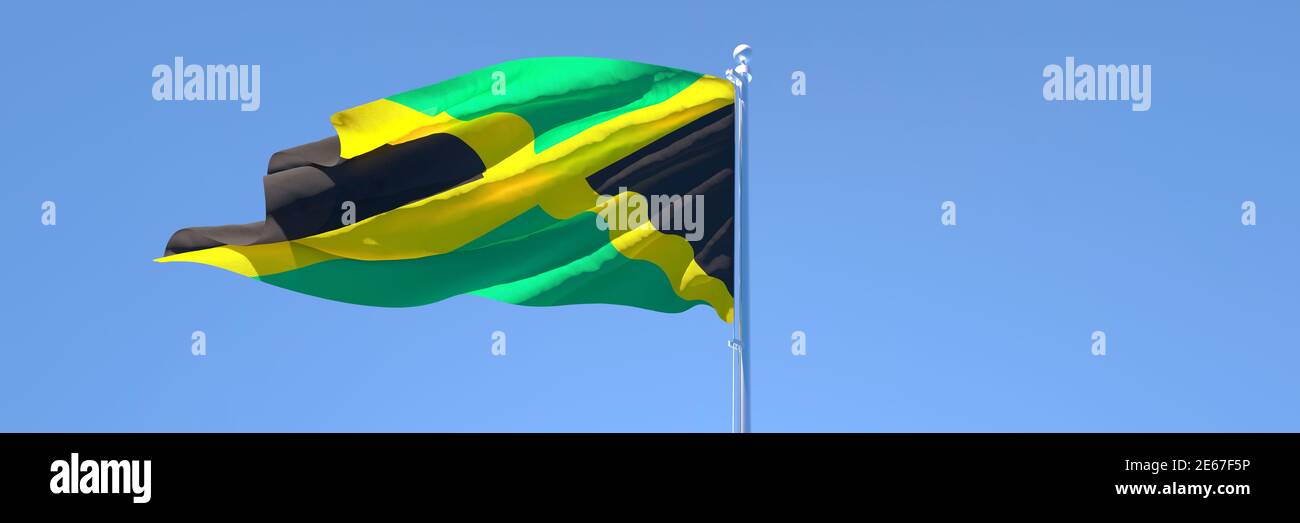 3D rendering of the national flag of Jamaica waving in the wind Stock Photo