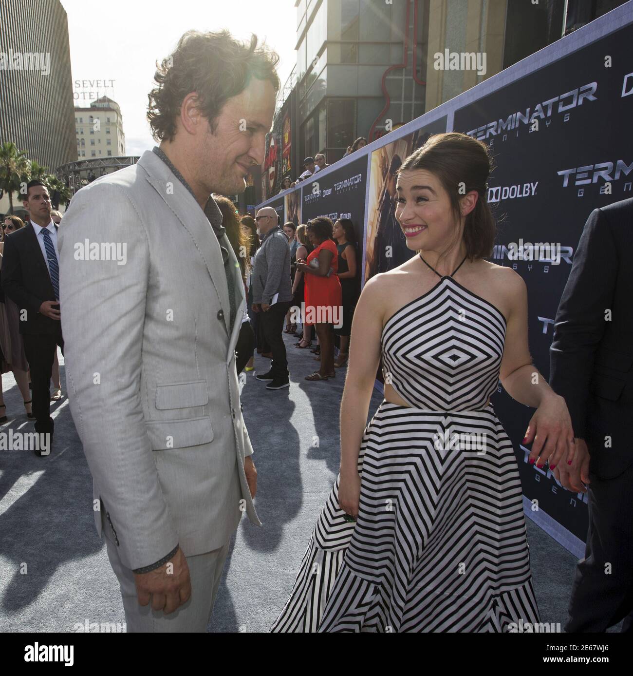 Cast members Jason Clarke and Emilia Clarke attend the premiere of  "Terminator Genisys" in Hollywood, California June 28, 2015. The movie  opens in the U.S. on July 1. REUTERS/Mario Anzuoni Stock Photo - Alamy